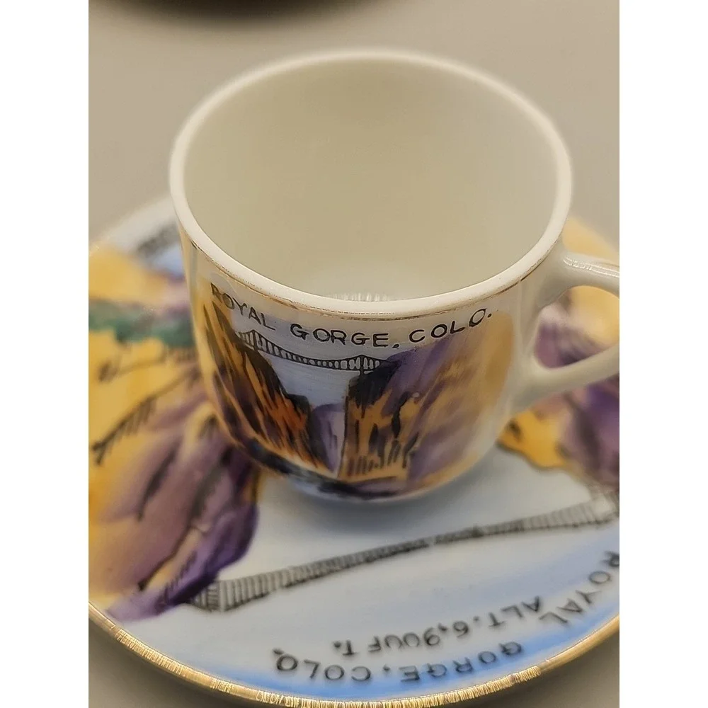Miniature Mini Tea Cup Saucer Lot Of 3 Souvenir Oklahoma Colorado Smoky Mountain